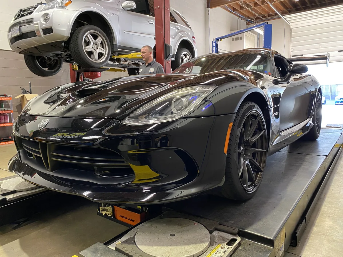 Dodge Viper on the alignment rack