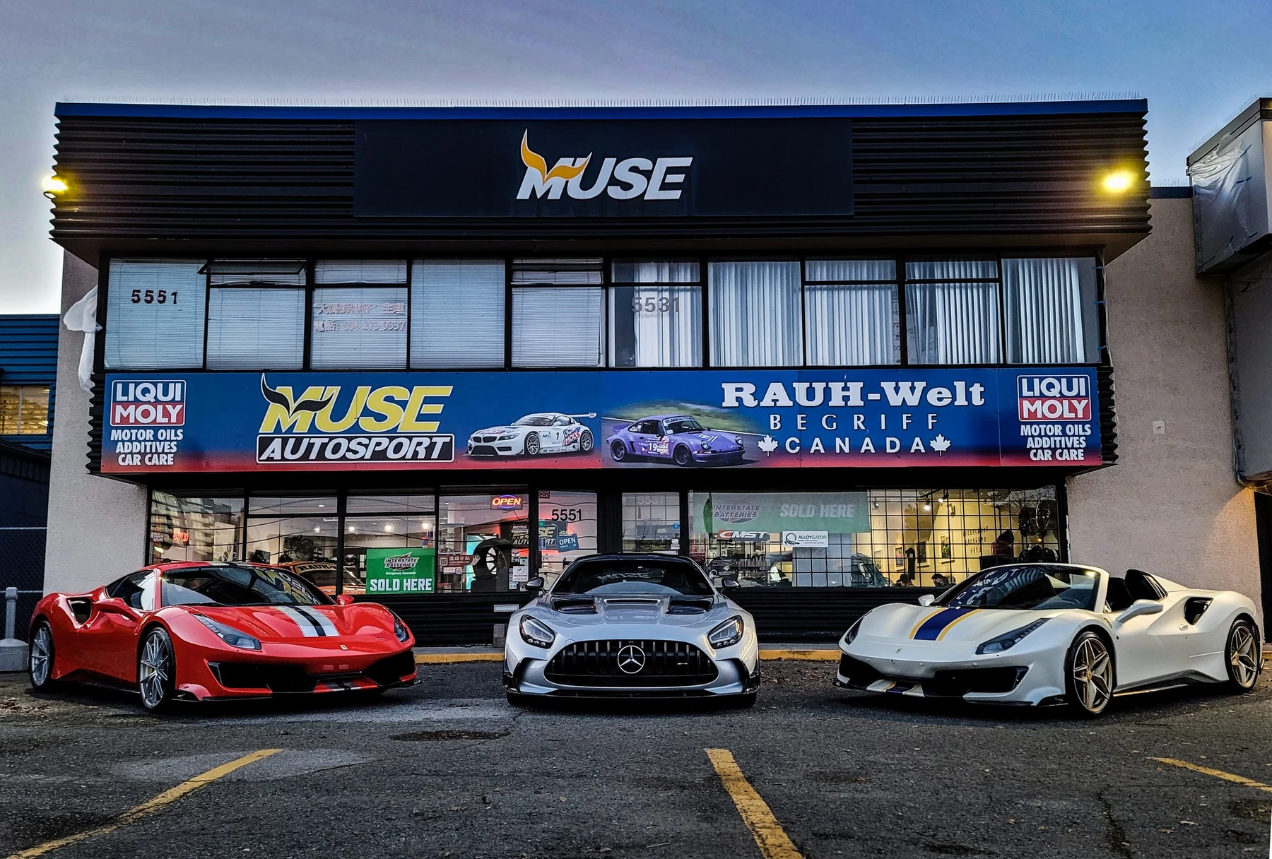 Ferrari 488 Pista, Mercedes-AMG GT Black Series and 488 Pista Spider at Muse Auto Group, 5551 Minoru Blvd